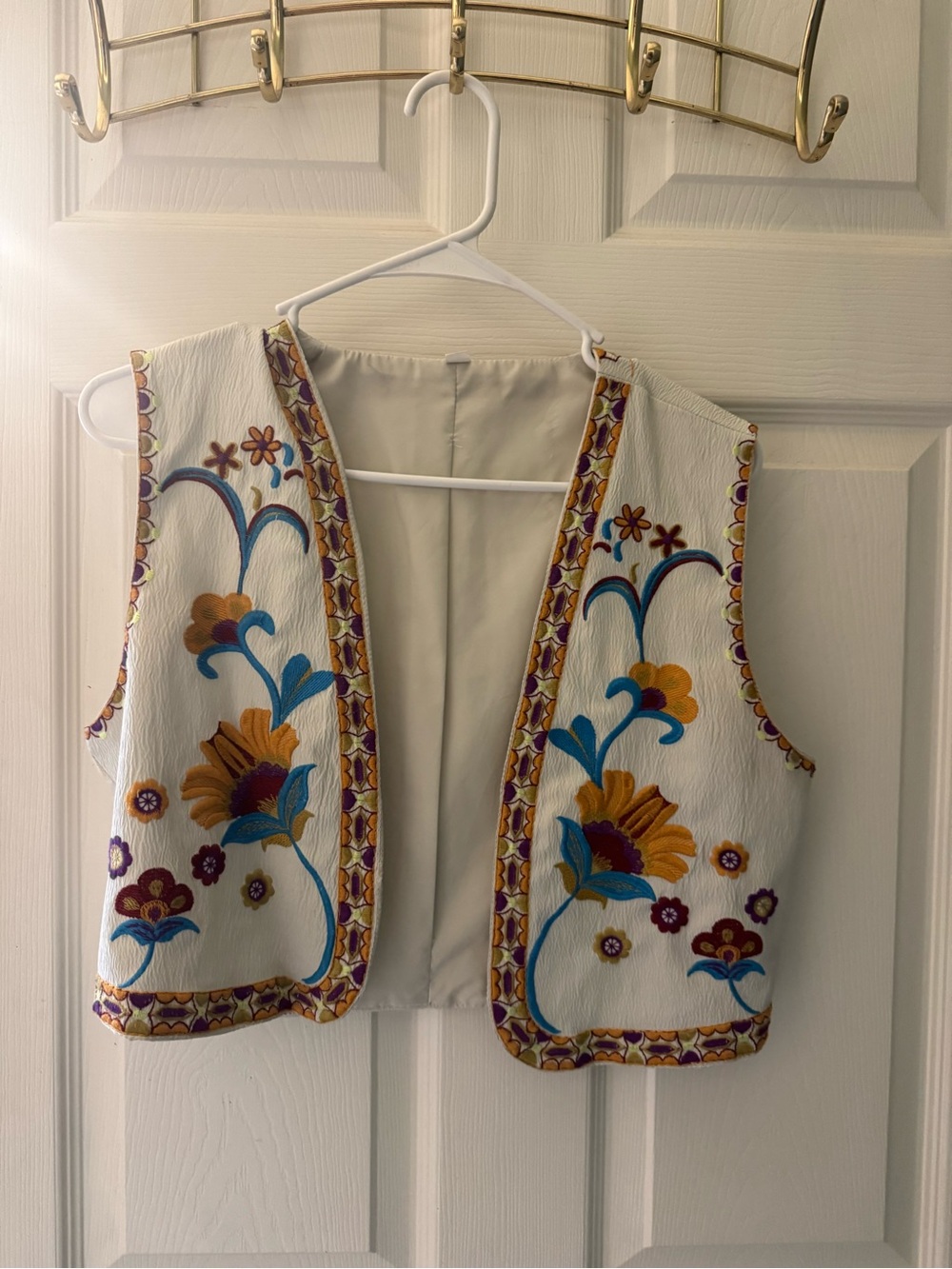 Embroidered Floral Cream Vest with Blue & Mustard Accents